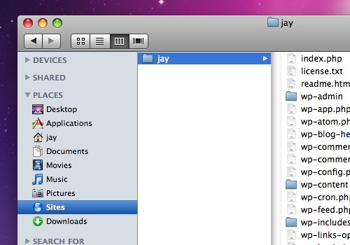 Add the Sites folder to your Finder window sidebar