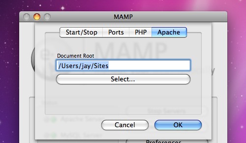 Set up MAMP to use ~/Sites as the Document Root